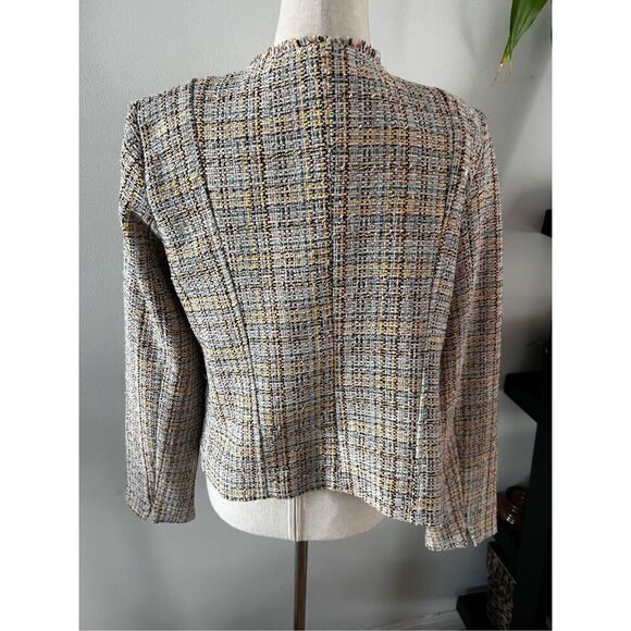 Loft Womens Tweed Blazer Size 2 Tweed Open Front Blazer Pink LongSleeve Jacket - Picture 3 of 5